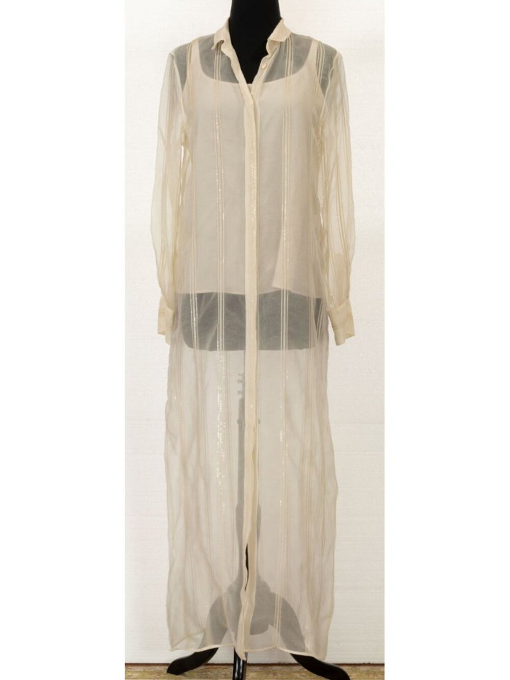 $3995 BRUNELLO CUCINELLI SILK ORGANZA DUSTER/DRESS WITH SEQUIN STRIPES S